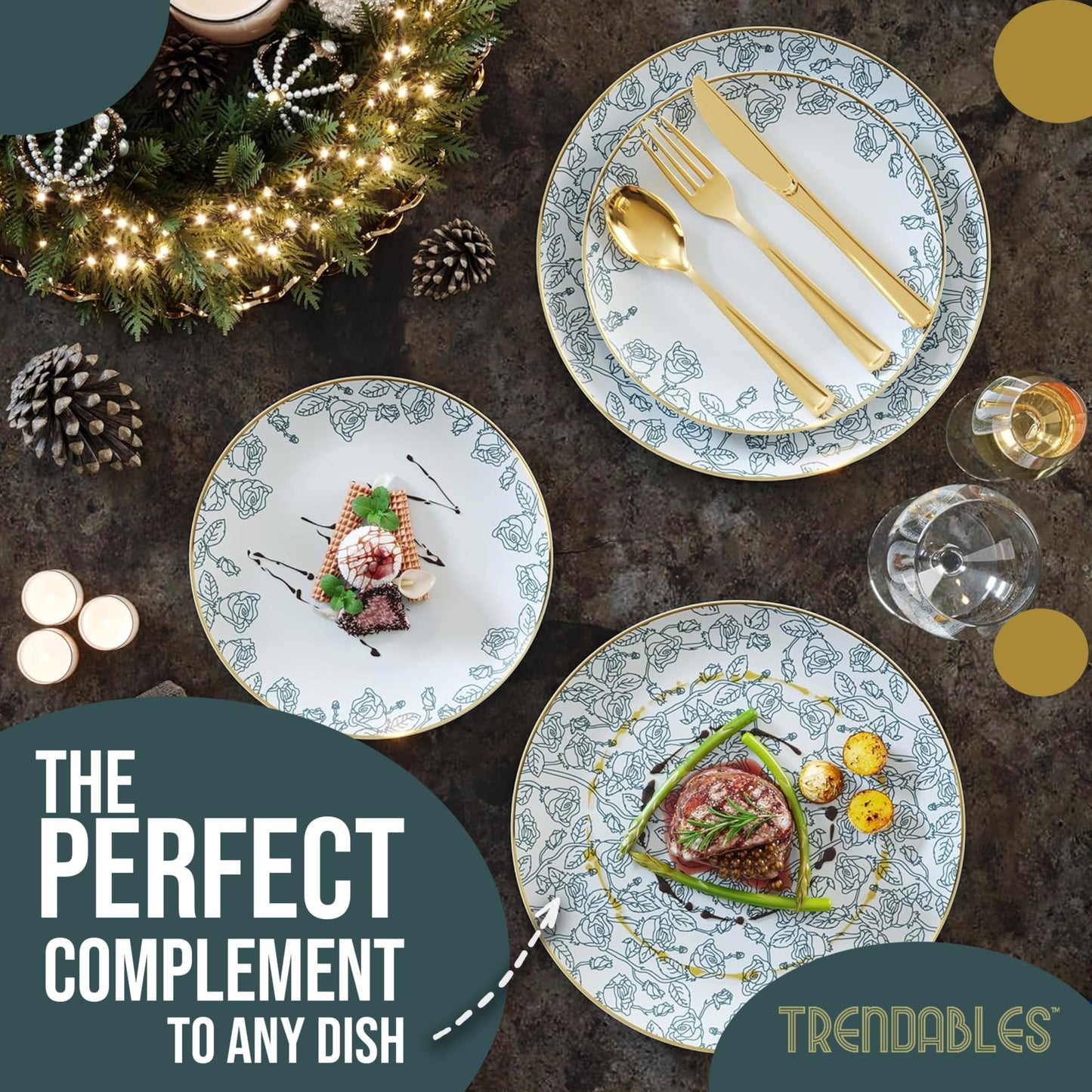 Trendables 40-Piece Plastic Disposable Plates Set For 20 Guests | 8" & 10" Dessert & Dinner Floral Plates | Wedding Ready
