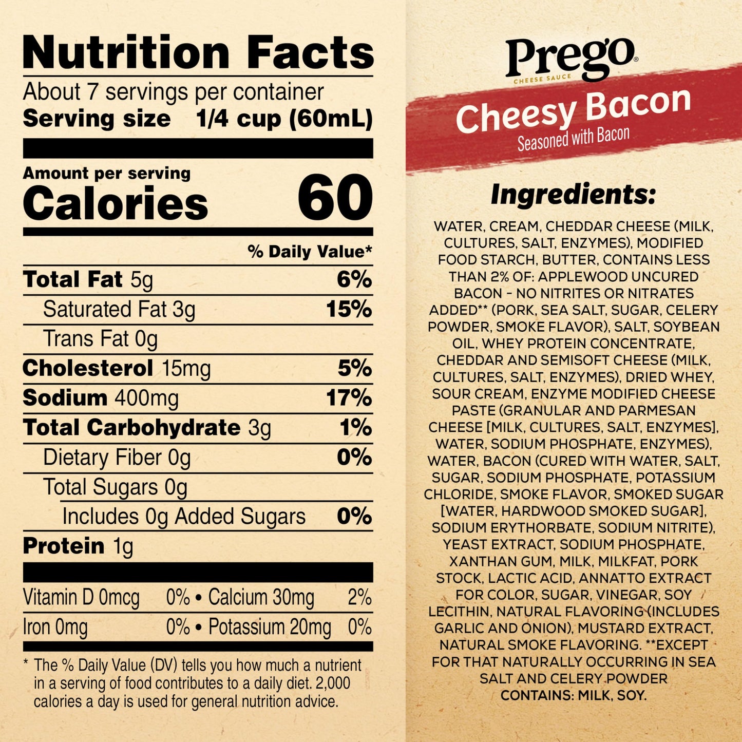 Prego Cheesy Bacon Cheddar Cheese Sauce, 14.5 oz Jar