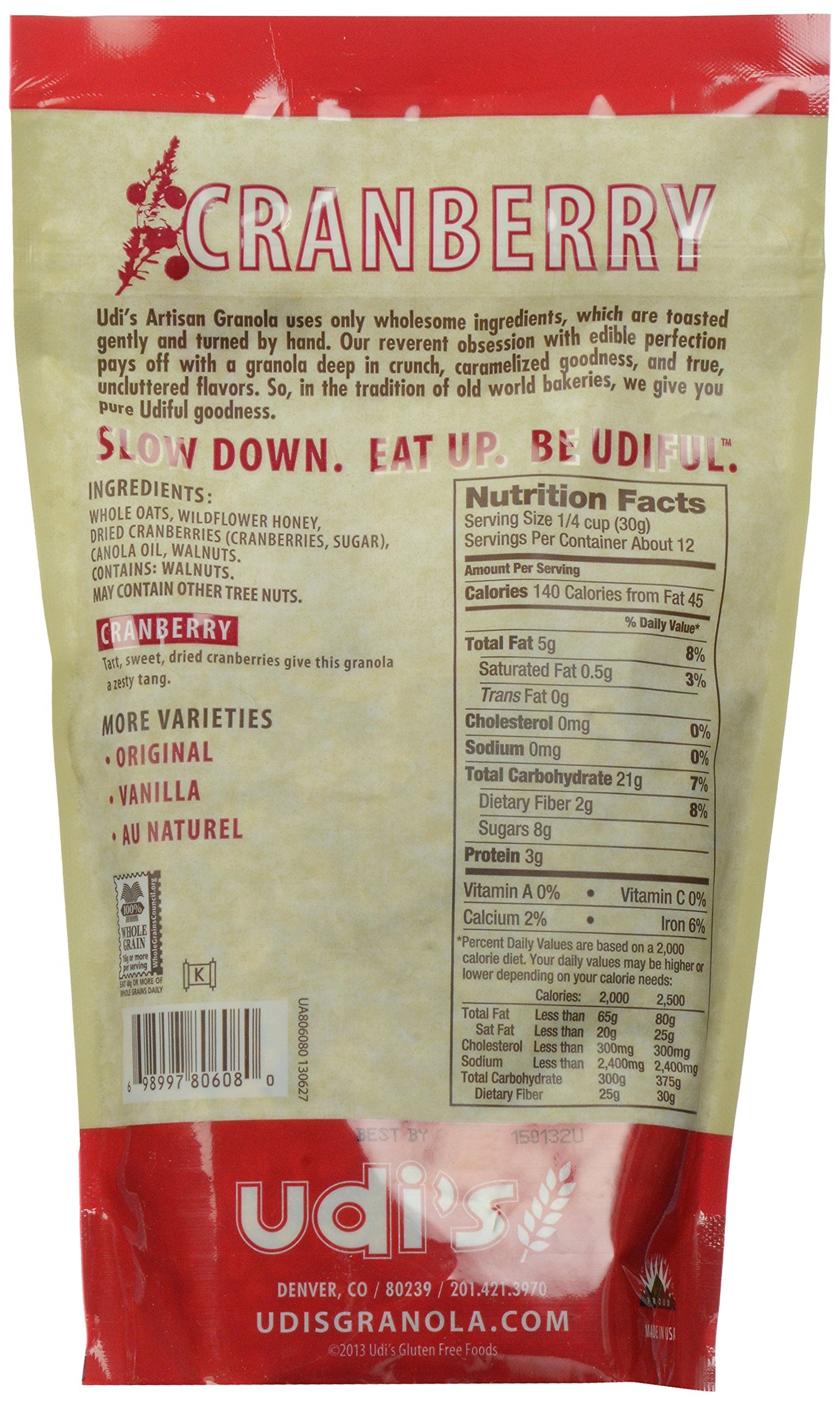 Udi's Gluten Free Artisan Granola, Cranberry, 13 oz