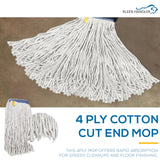 Pack of 3 Cut End Cotton Mop Head Replacement, 1.25-inch Universal Headband, Wet Mop Refills, Natural, 16 Oz