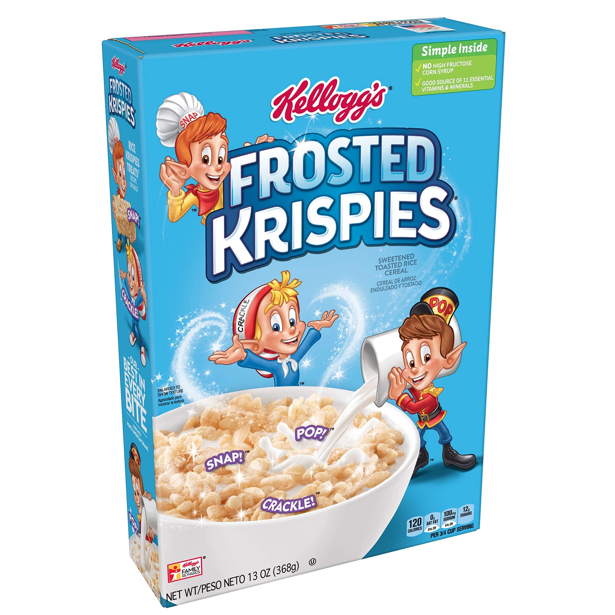 Rice Krispies Kellogg’s Fat-Free Frosted Krispies Breakfast Cereal, Toasted Rice Cereal, 13 Ounce, Pack of 16