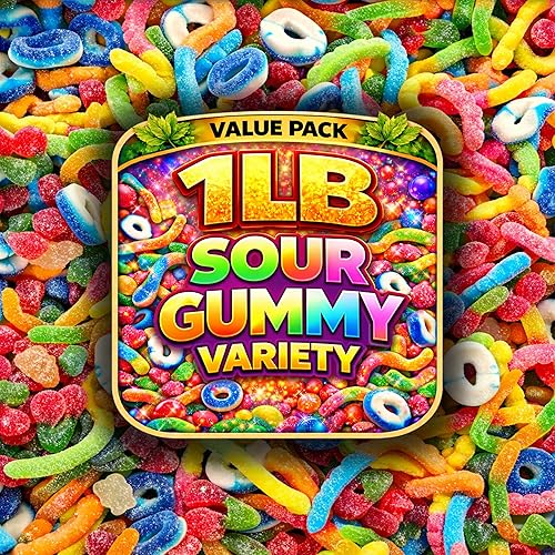 Sour Gummy Candy Fun Mix | 1 LB Bulk Value | Belts, Peach Rings, Wedges, Worms, Bears - Party Favors, On the Go Package - Assorted Mix Bulk