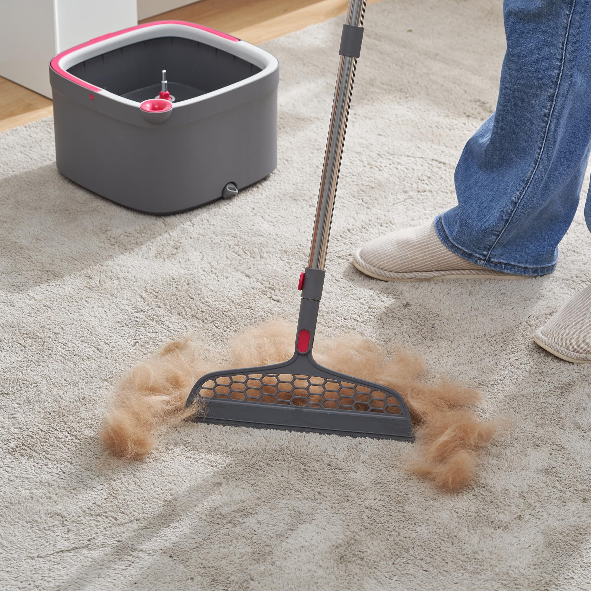 True & Tidy Silicone Sweeper Mop Head + 2pc Machine Washable Microfiber Pad for SPIN-800 TrueClean Mop and Bucket System Square Spin Accessories Set