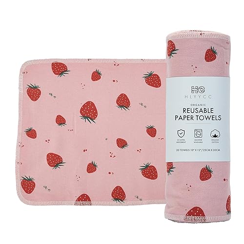 HLYYCC Reusable Paper Towel Rolls 20 Pack,Washable Napkin Cloth Value Set of 20 Pack of Paperless Towel-100% Cotton, Super Soft, Absorbent Made