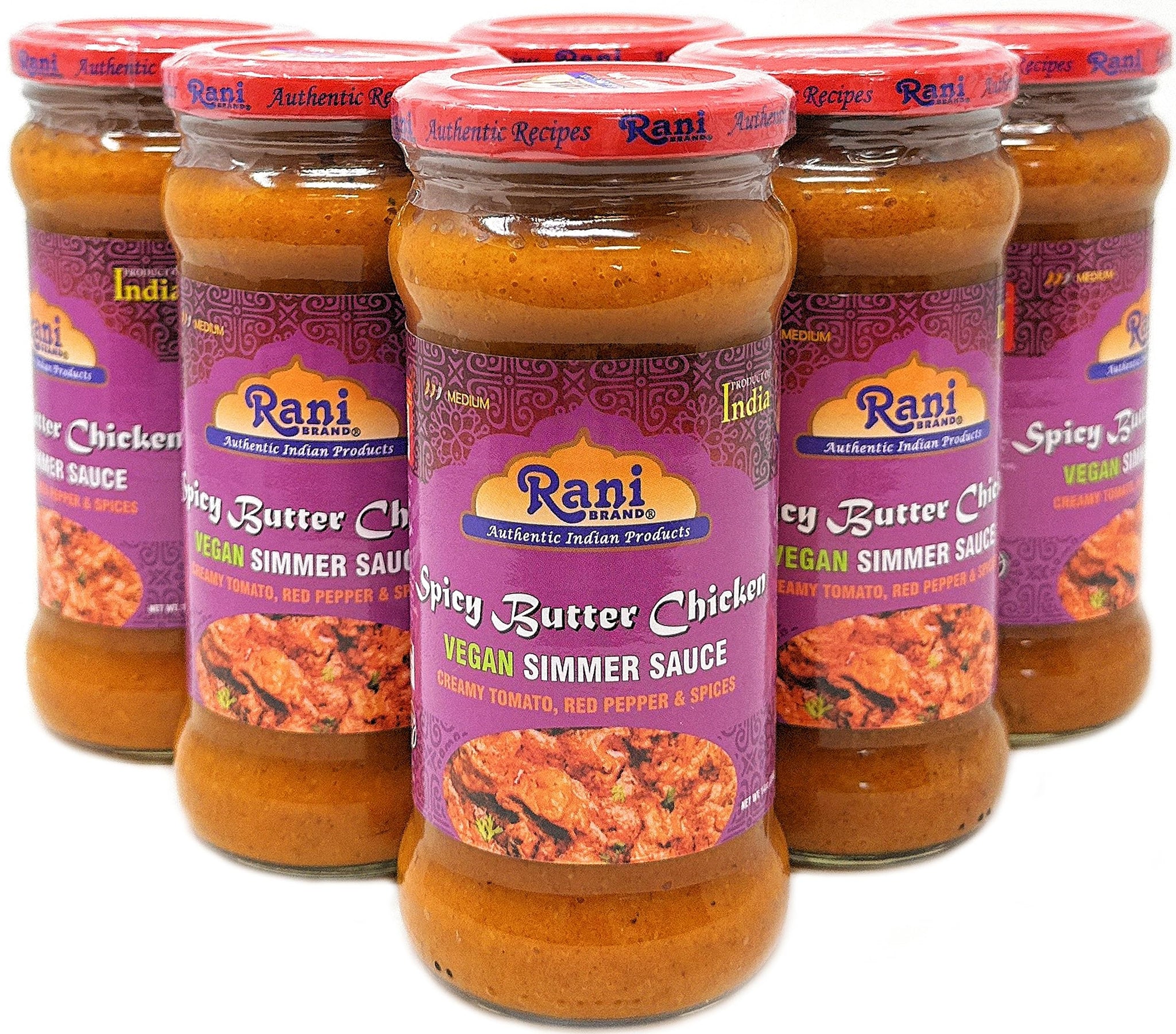 Rani Spicy Butter Chicken Vegan Simmer Sauce 14oz (400g) Glass Jar, Pack of 5 +1 FREE ~ Easy to Use | Vegan | No Colors | All Natural | NON-GMO |