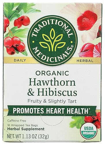 Traditional Medicinals Organic Hawthorn & Hibiscus Herbal Tea, Promotes Heart Health, (Pack of 1) - 16 Tea Bags