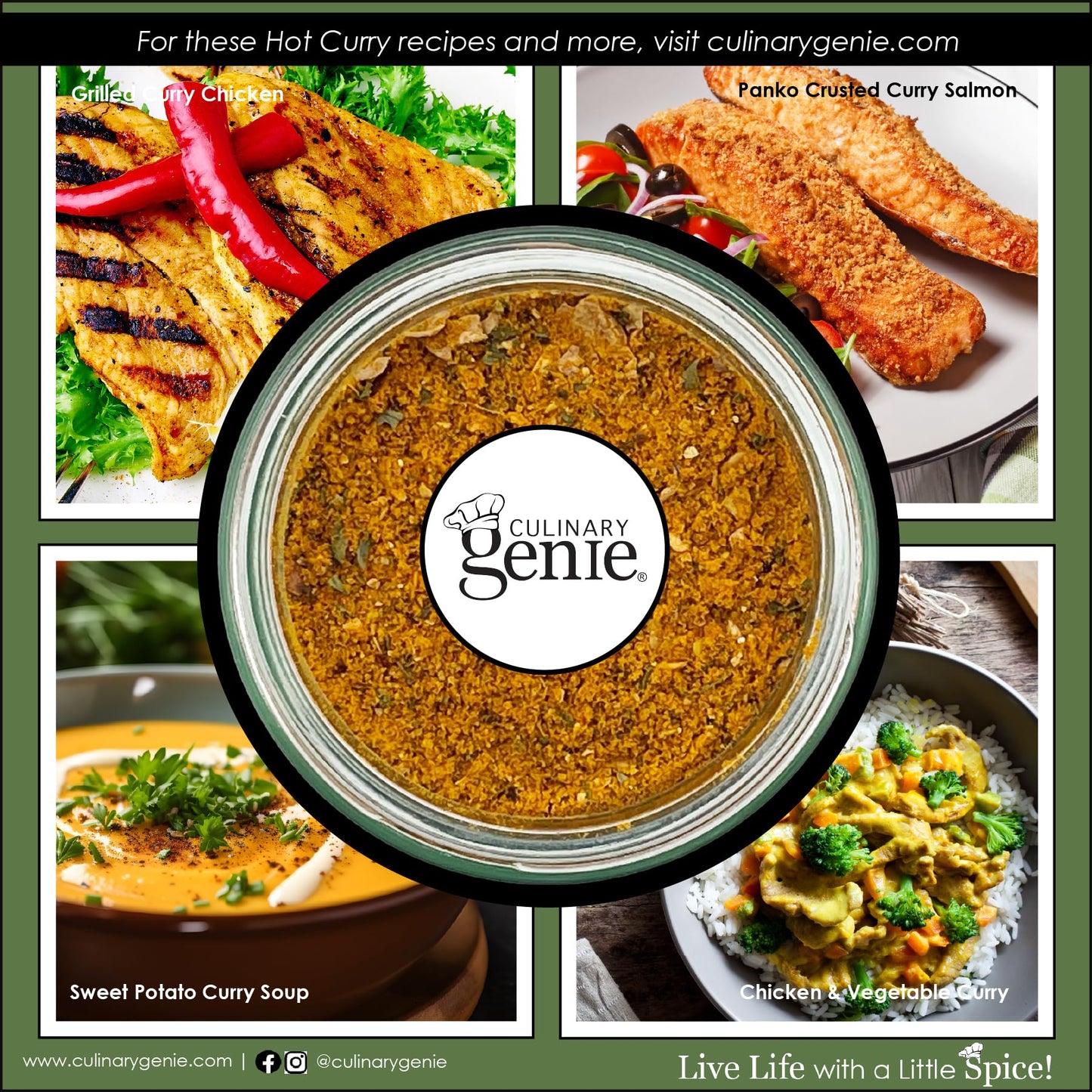 Culinary Genie Salt-Free Hot Curry Seasoning Blend - Classic Thai Yellow Curry with Ginger & Chile, No Salt Added