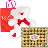 Ferrero Rocher Hazelnut Chocolates Diamond Box 48 Count | Teddy Bear Plush | Valentine Day Premium Gift Bag | Sweetheart Love For Wife Girlfriend