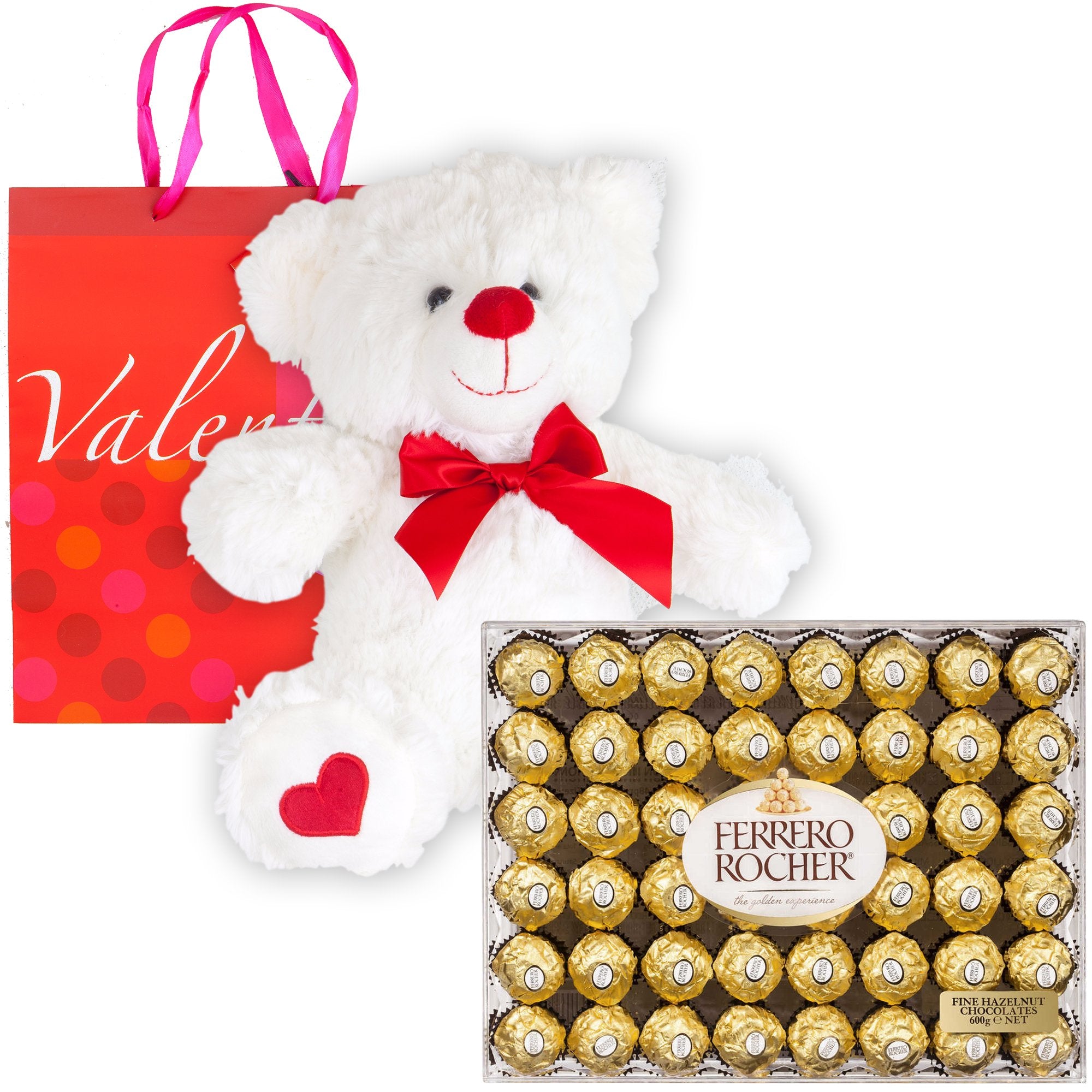 Ferrero Rocher Hazelnut Chocolates Diamond Box 48 Count | Teddy Bear Plush | Valentine Day Premium Gift Bag | Sweetheart Love For Wife Girlfriend