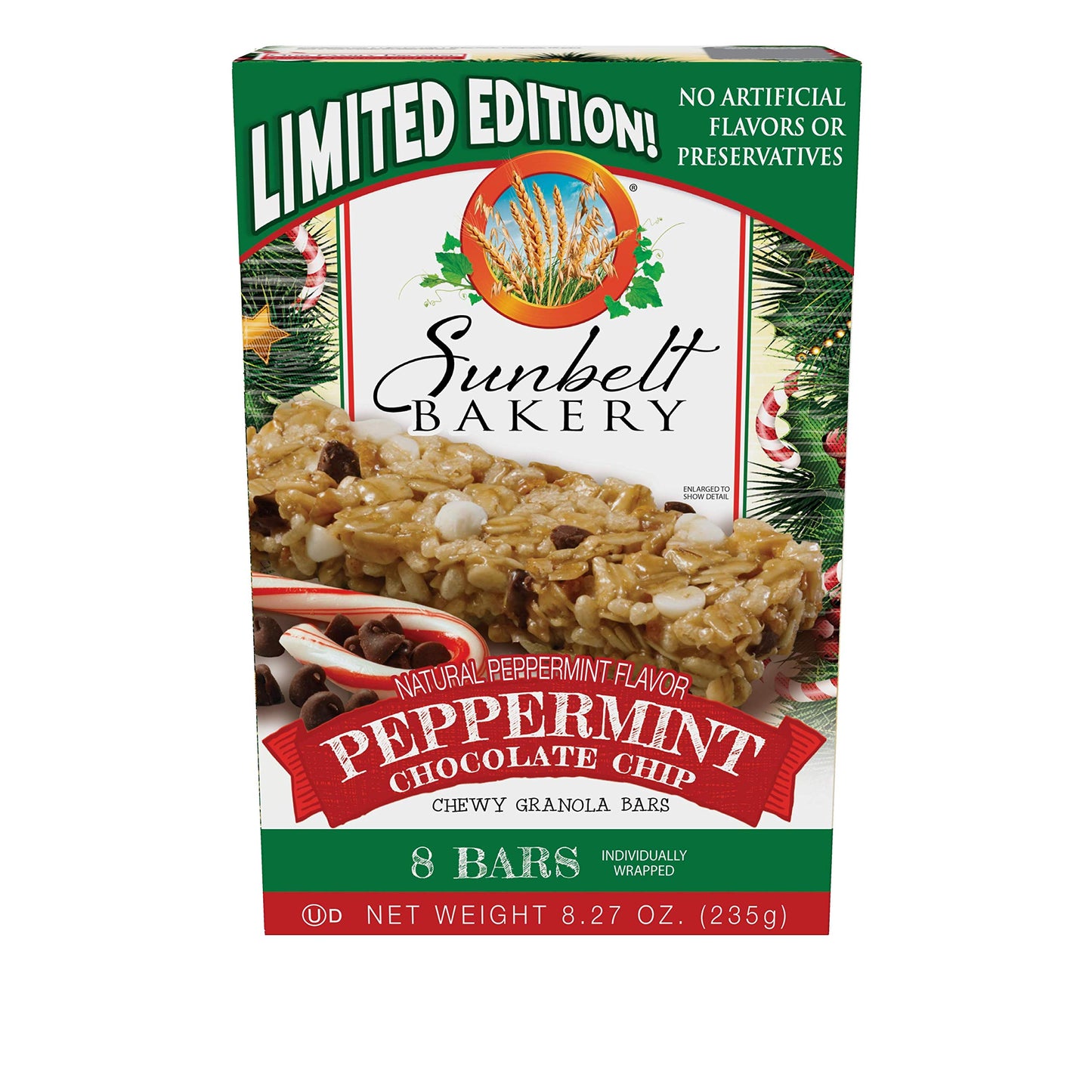 Sunbelt Bakery Peppermint Chocolate Chip Chewy Granola Bars, 5 Boxes, 40 Individually Wrapped Bars