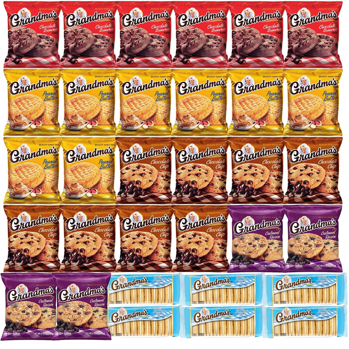 Grandmas Cookies Variety Pack - Bulk Assortment Care Package Individually Wrapped - Mix Cookies Variety Pack Gift Box (32 Count)