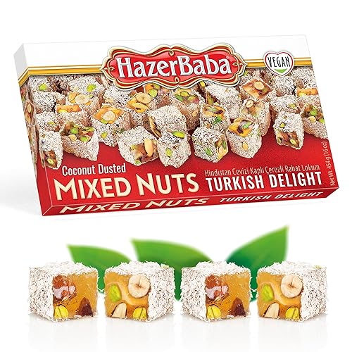 Hazer Baba Turkish Delight with Mixed Nuts, 16-Ounce Boxes (Pack of 4)