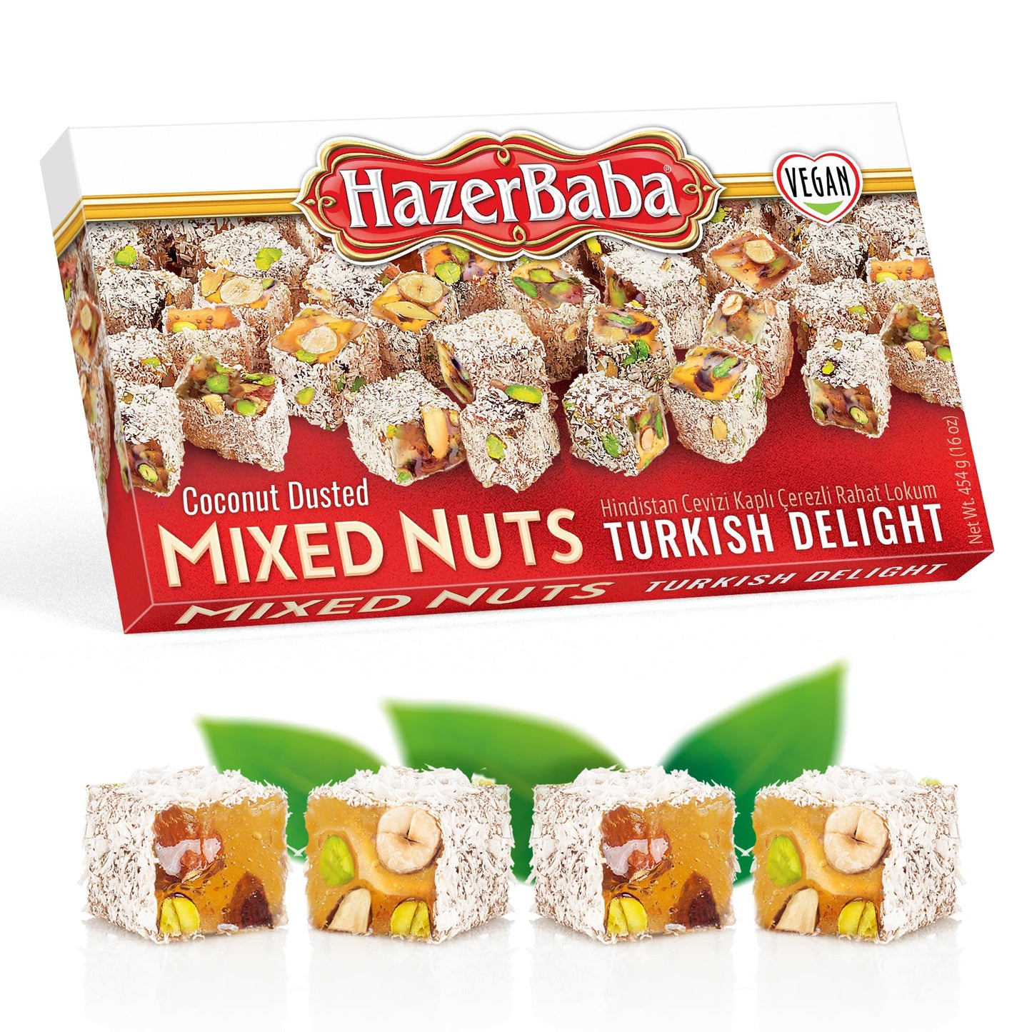 Hazer Baba Turkish Delight with Mixed Nuts, 16-Ounce Boxes (Pack of 4)