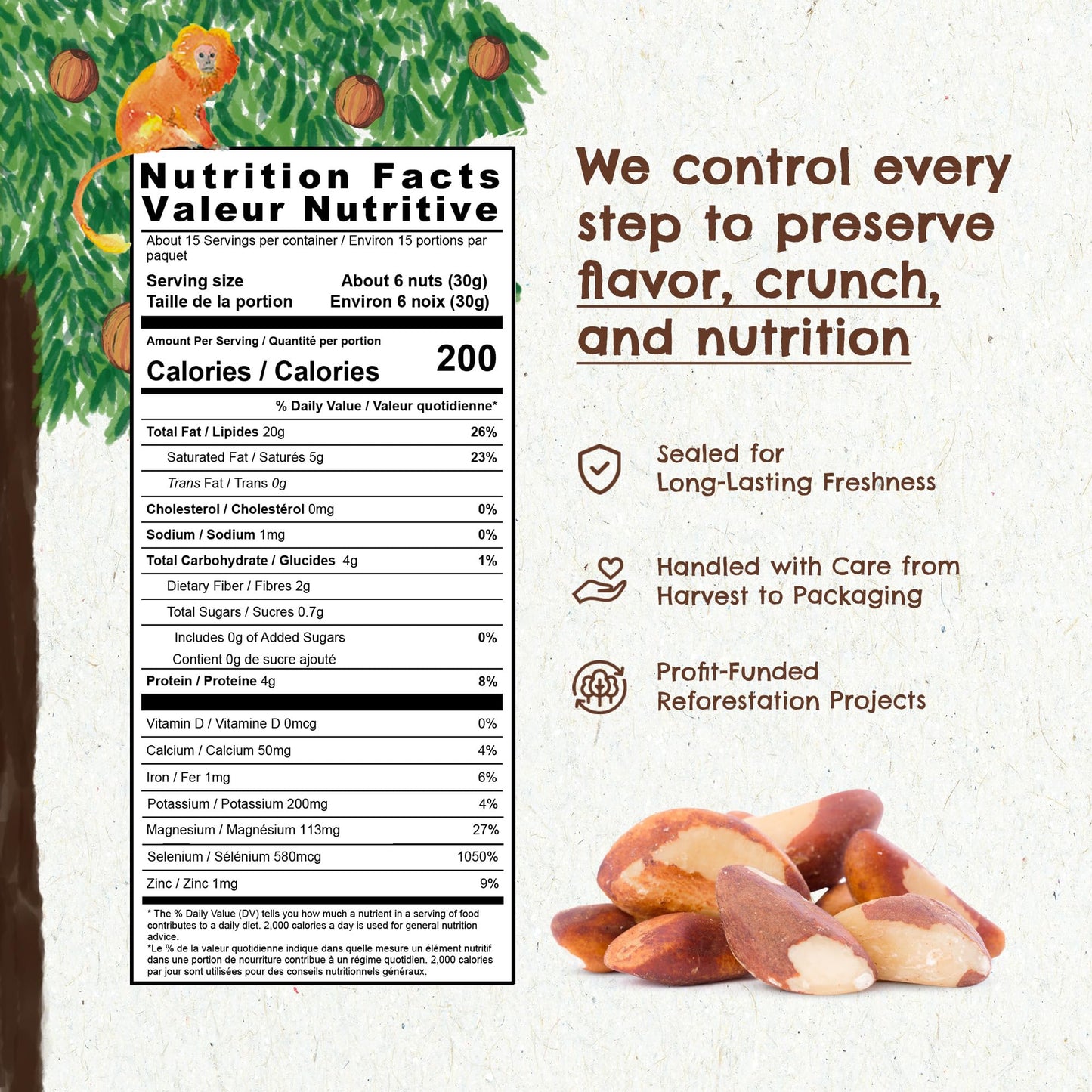 Snack The True Organic Brazil Nuts 15 oz - Raw and Unsalted - Kosher - Healthy-Rich in Vegetable Protein - Harvested in Amazon Rainforest - Fresh