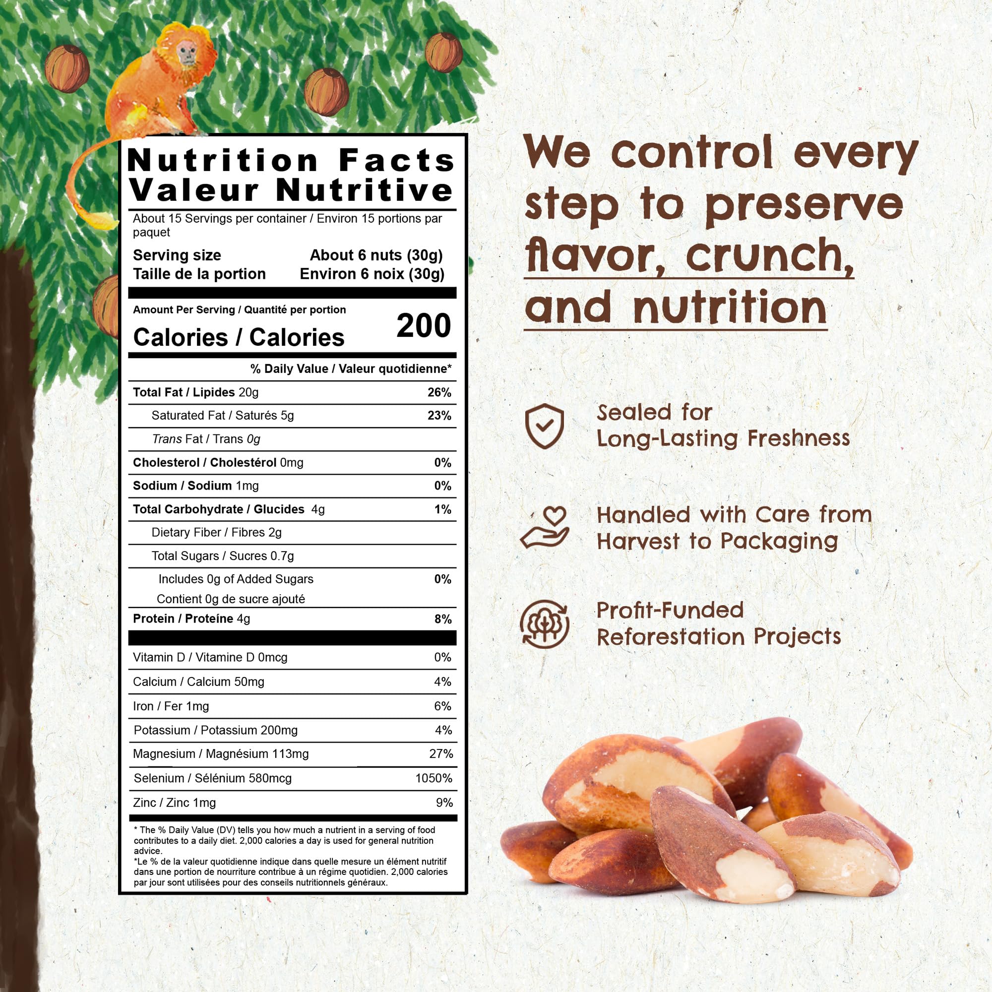 Snack The True Organic Brazil Nuts 15 oz - Raw and Unsalted - Kosher - Healthy-Rich in Vegetable Protein - Harvested in Amazon Rainforest - Fresh
