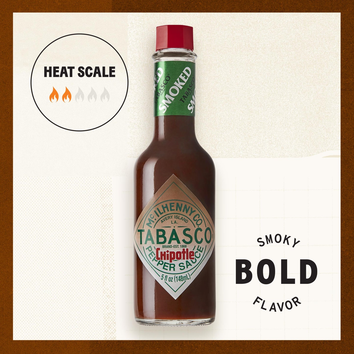 TABASCO Brand Chipotle Pepper Hot Sauce, Medium Heat, Glass Bottle, Smoky & Smooth, Great for Marinating or Grilling Meats, Chicken Burritos, & More