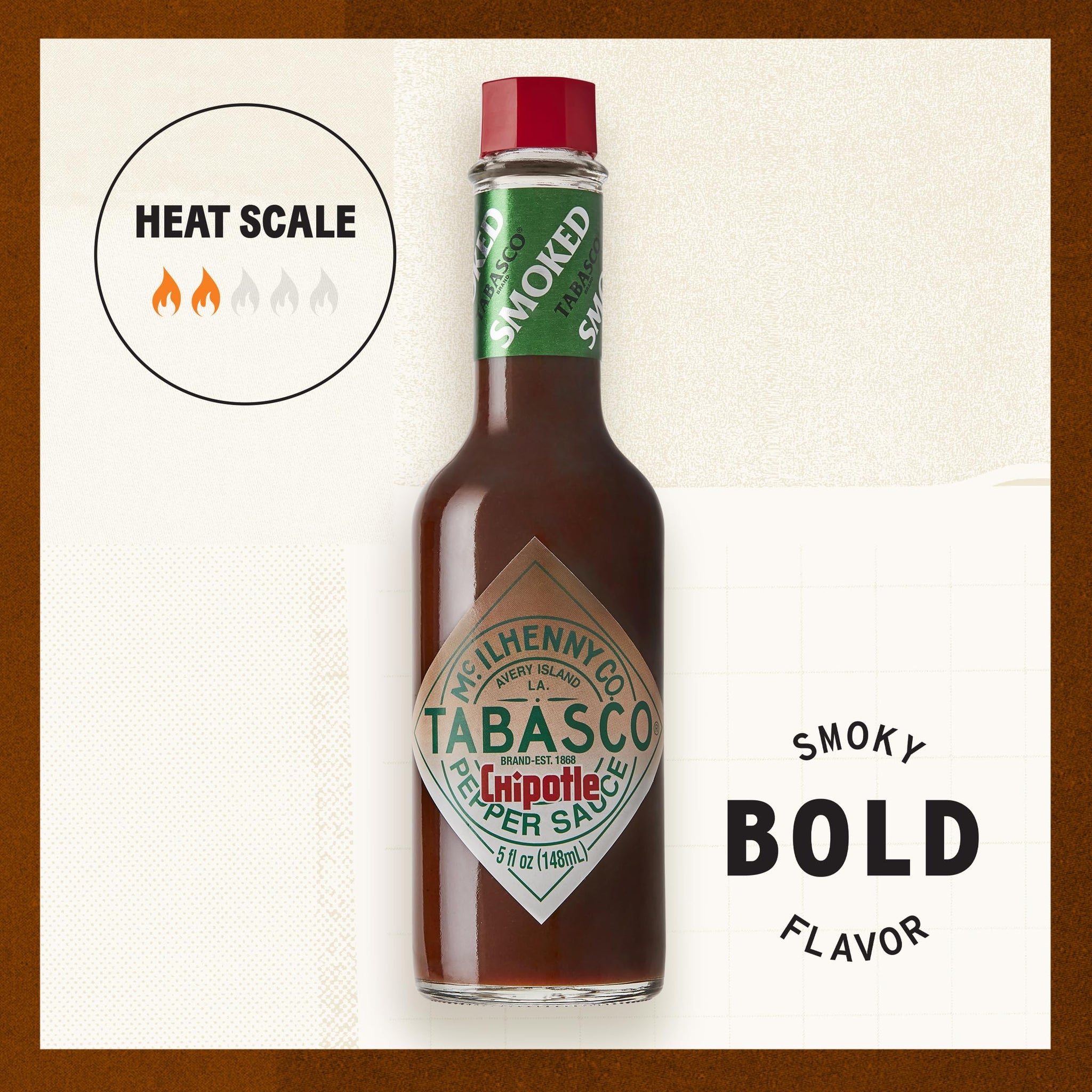 TABASCO Brand Chipotle Pepper Hot Sauce, Medium Heat, Glass Bottle, Smoky & Smooth, Great for Marinating or Grilling Meats, Chicken Burritos, & More