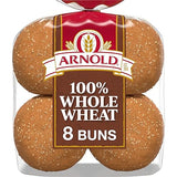 Arnold Whole Wheat Buns, 8 count, (2.0 oz each), Hamburger Buns, 16 oz Bag