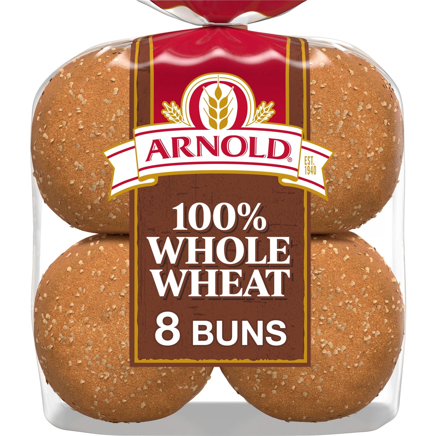 Arnold Whole Wheat Buns, 8 count, (2.0 oz each), Hamburger Buns, 16 oz Bag