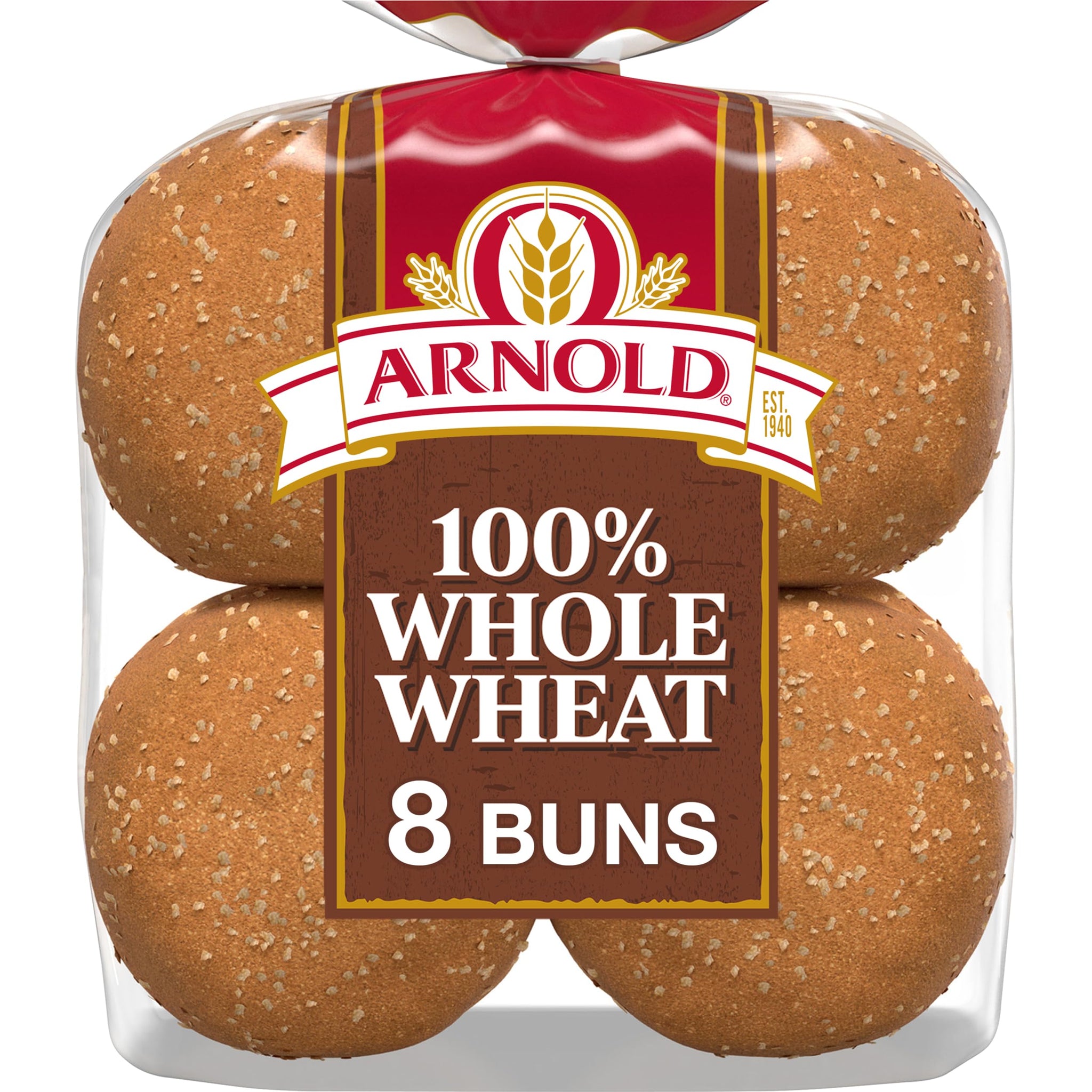 Arnold Whole Wheat Buns, 8 count, (2.0 oz each), Hamburger Buns, 16 oz Bag