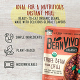 BeanVIVO (Pack of 6) Organics 16g Plant based Protein Three Bean Vegan Chili - Good Source of Fiber - Nutritious & Microwave Meal - Gluten-Free Plant