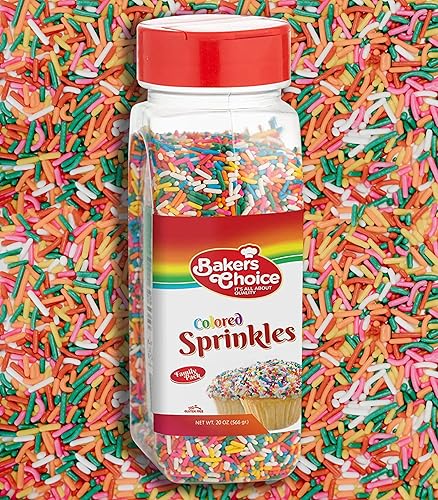 Bakers Choice Rainbow Sprinkles for Baking - Rainbow Jimmies Sprinkles for Ice Cream Toppings - Dairy Free, Kosher 20 oz.