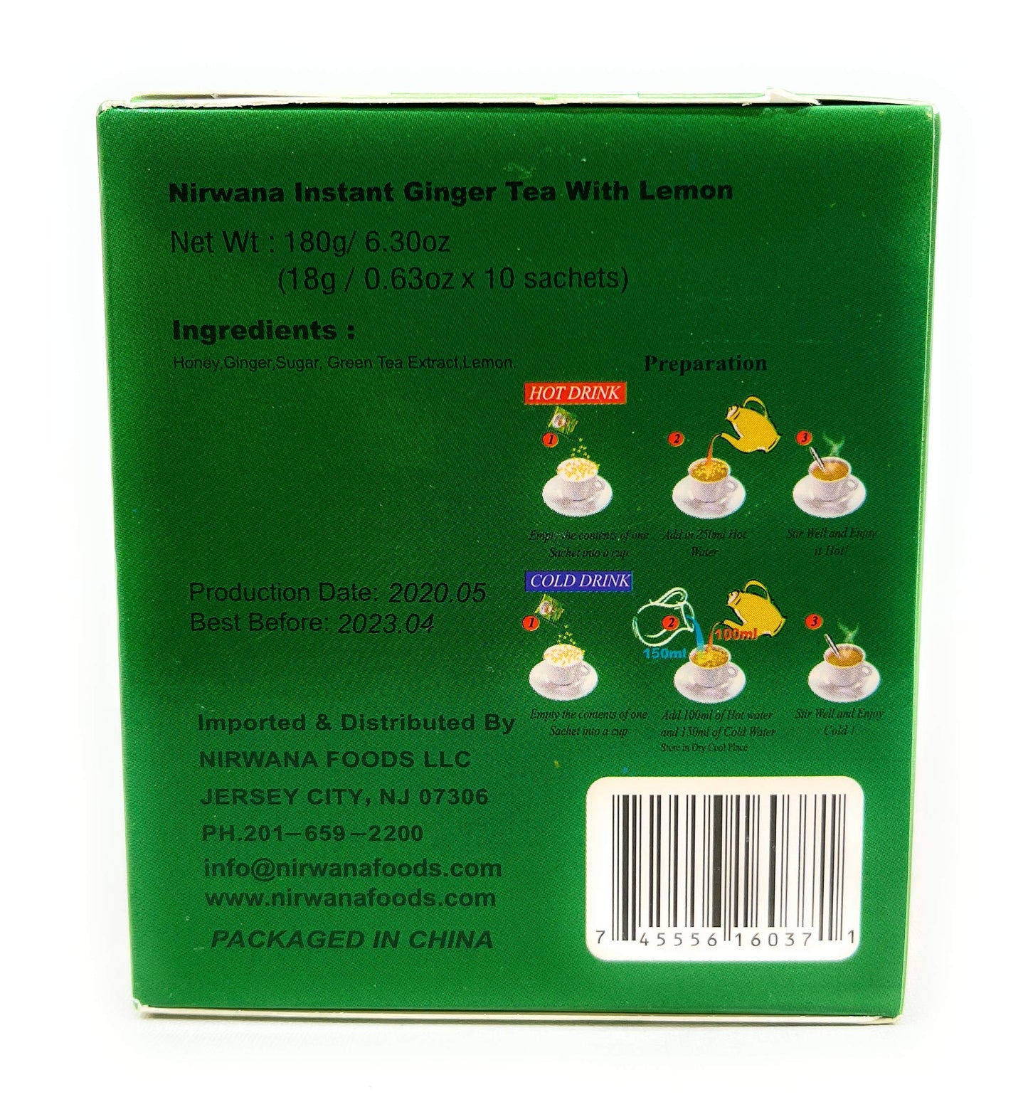 Nirwana Lemon Ginger Tea 10 Sachets - Refreshing Herbal Blend with Ginger, Lemon, Honey and Green Tea | Perfect Tea Gift Set and Holiday Gift Baskets