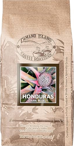 Camano Island Coffee Roasters Roasters Honduras Dark Roast, Ground 1lb, Fresh Small Batch Roasted, USDA Organic, Fairly Traded, Shade Grown Top 1%