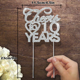 Bling Crystal Cheers To 10 Years Cake Topper - Best Keepsake 10th Birthday Or Anniversary Decor Party Decorations Silver