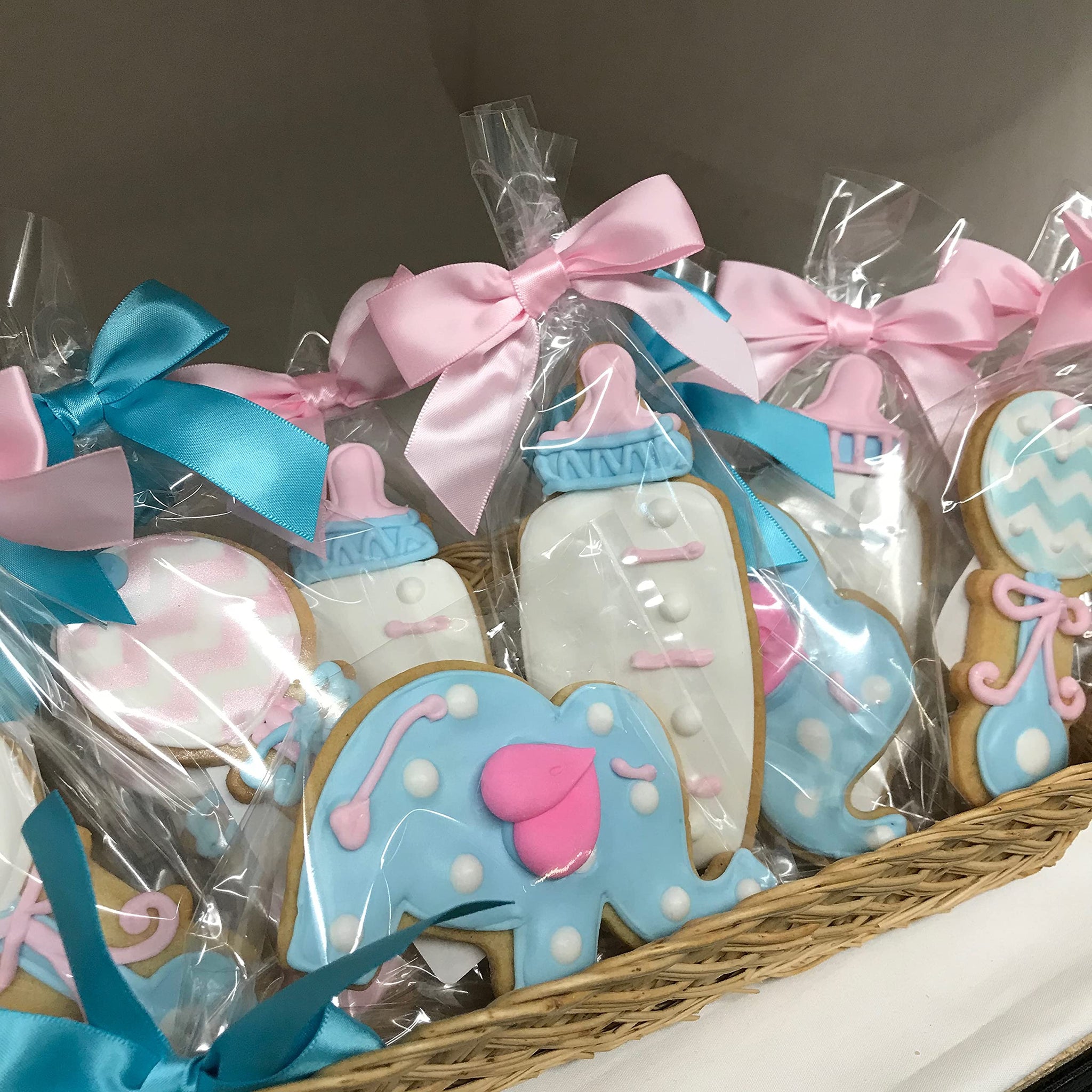 Elephant Baby Shower Cookies- 6 Decorated Crunchy Shortbread Cookies Individually Wrapped With Bow by BakersDozenToGo