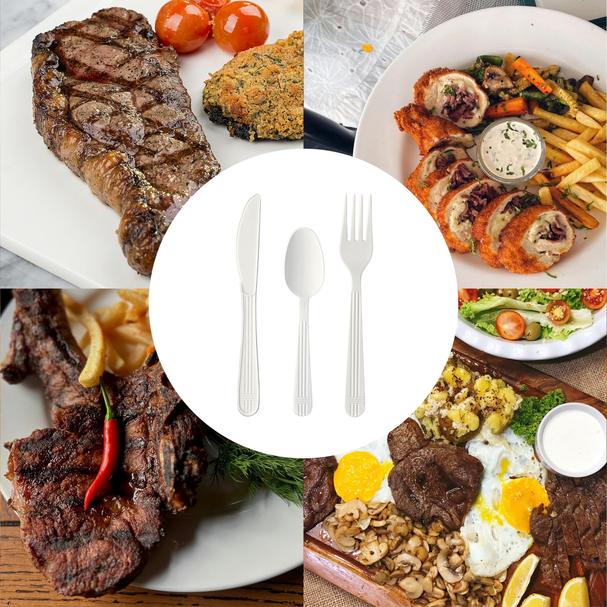 Green Direct Heavy Duty Wrapped Plastic Cutlery Set with Napkin, Fork, Spoon, Knife, Salt, Pepper, White 50 Pack Plastic Cutlery Meal Kit