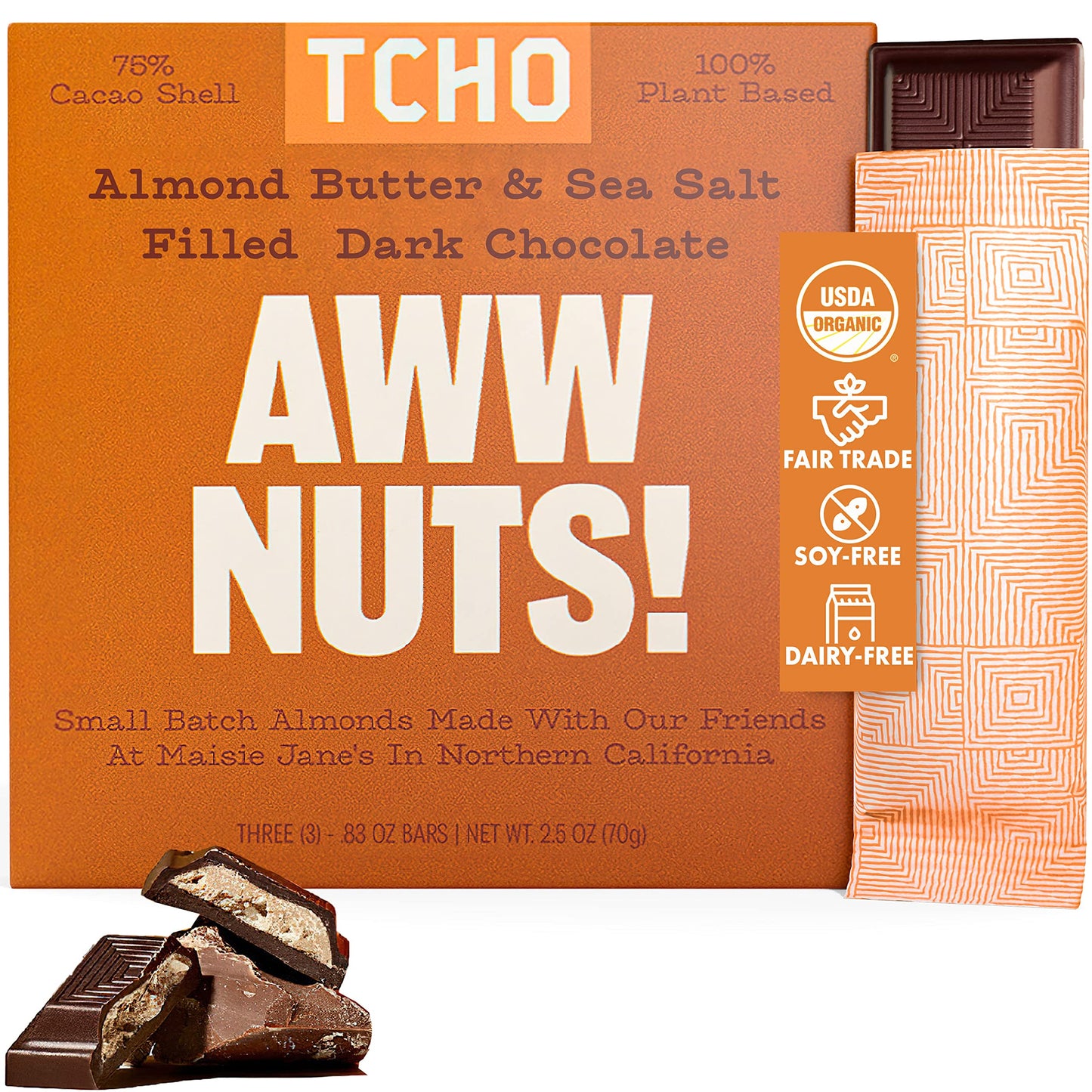 Tcho, Organic Awww Nuts! Filled Dark Chooclate, 2.47 Ounce