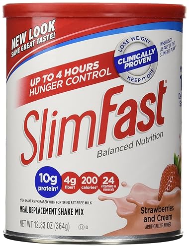 SlimFast Original Strawberries & Cream Meal Replacement Shake Mix - Weight Loss Powder - 12.83 Oz. Canister - 14 Servings - Pantry Friendly