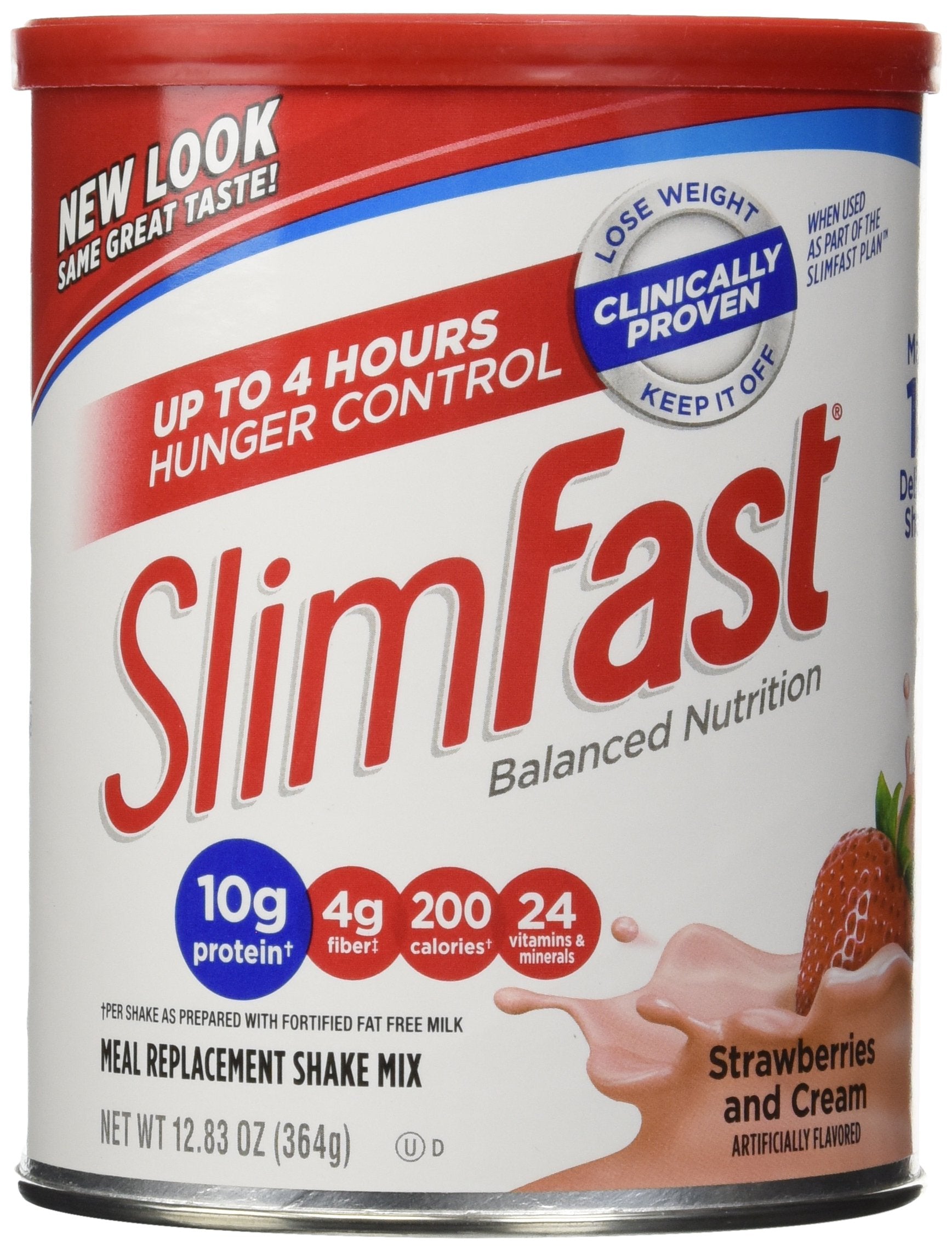 SlimFast Original Strawberries & Cream Meal Replacement Shake Mix - Weight Loss Powder - 12.83 Oz. Canister - 14 Servings - Pantry Friendly