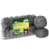 12 Pack Stainless Steel Scourers by Scrub It - Steel Wool Scrubber Pad Used for Dishes, Pots, Pans, and Ovens. Easy scouring for Tough Kitchen