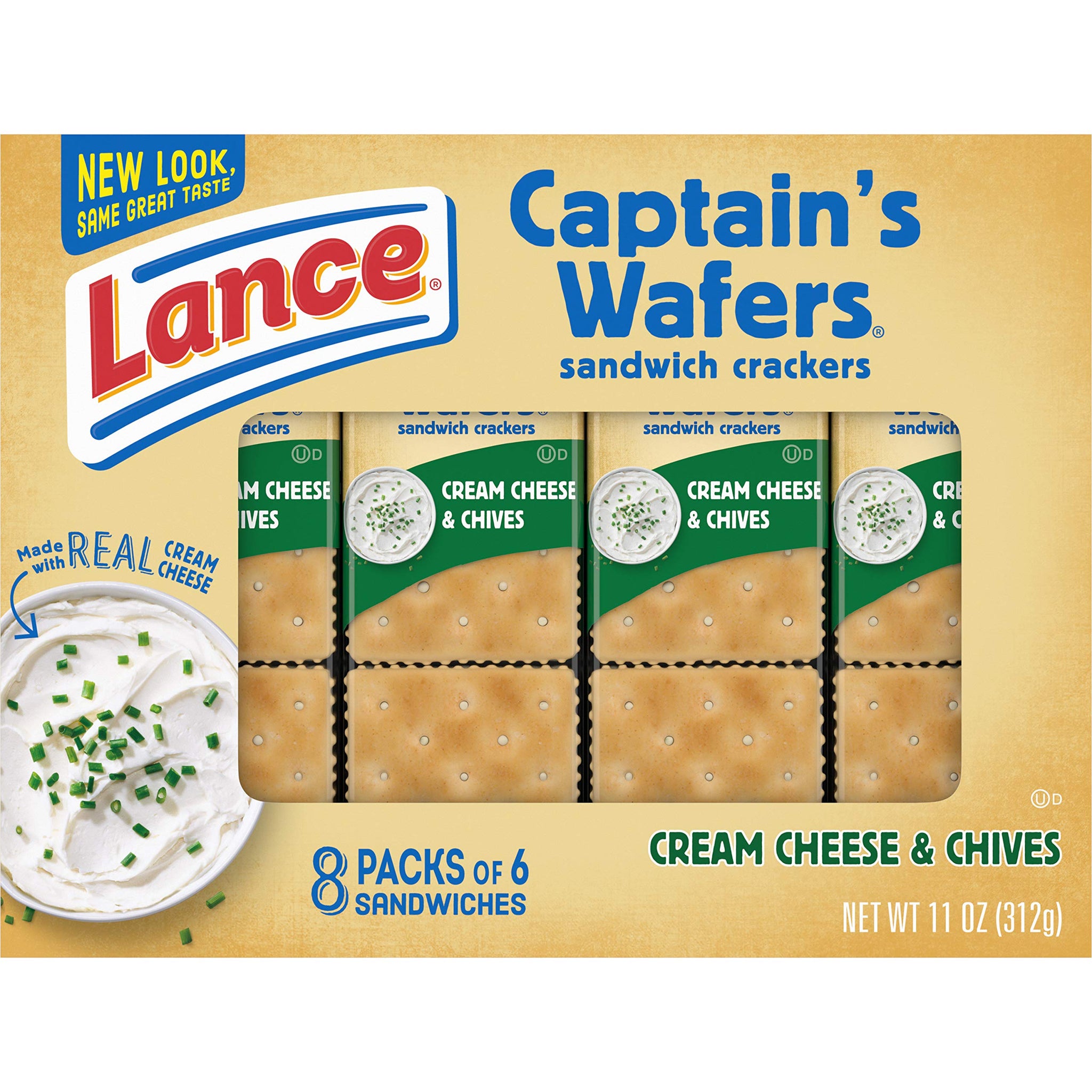 Lance Sandwich Crackers, Captain's Wafers Cream Cheese and Chives, 8 Count (Pack of 14)