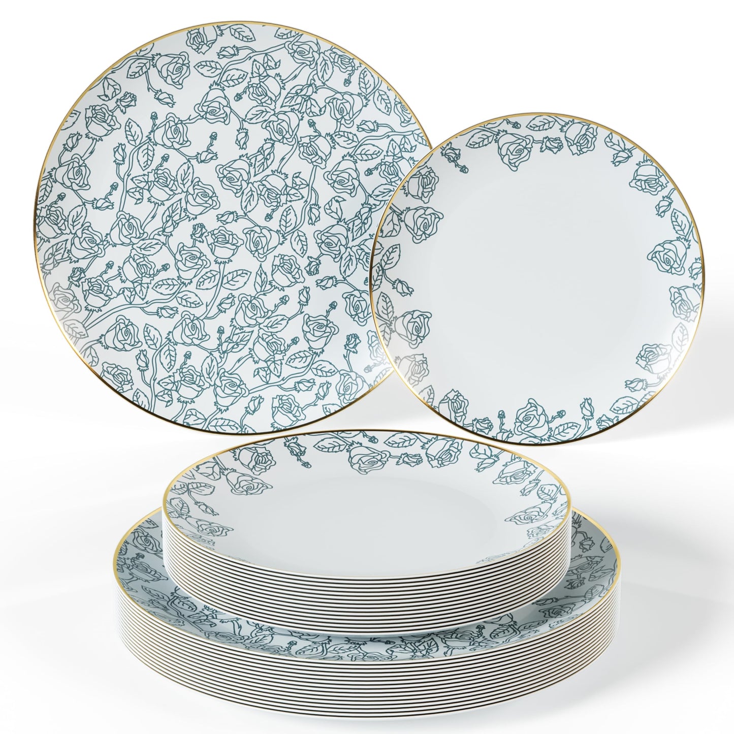 Trendables 40-Piece Plastic Disposable Plates Set For 20 Guests | 8" & 10" Dessert & Dinner Floral Plates | Wedding Ready