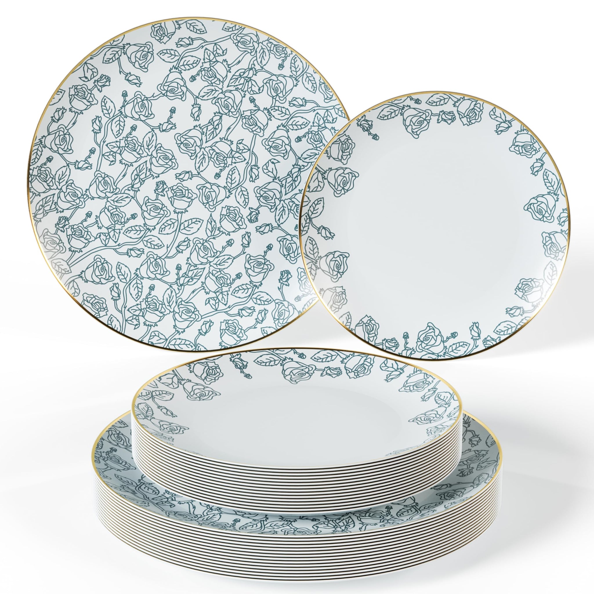 Trendables 40-Piece Plastic Disposable Plates Set For 20 Guests | 8" & 10" Dessert & Dinner Floral Plates | Wedding Ready