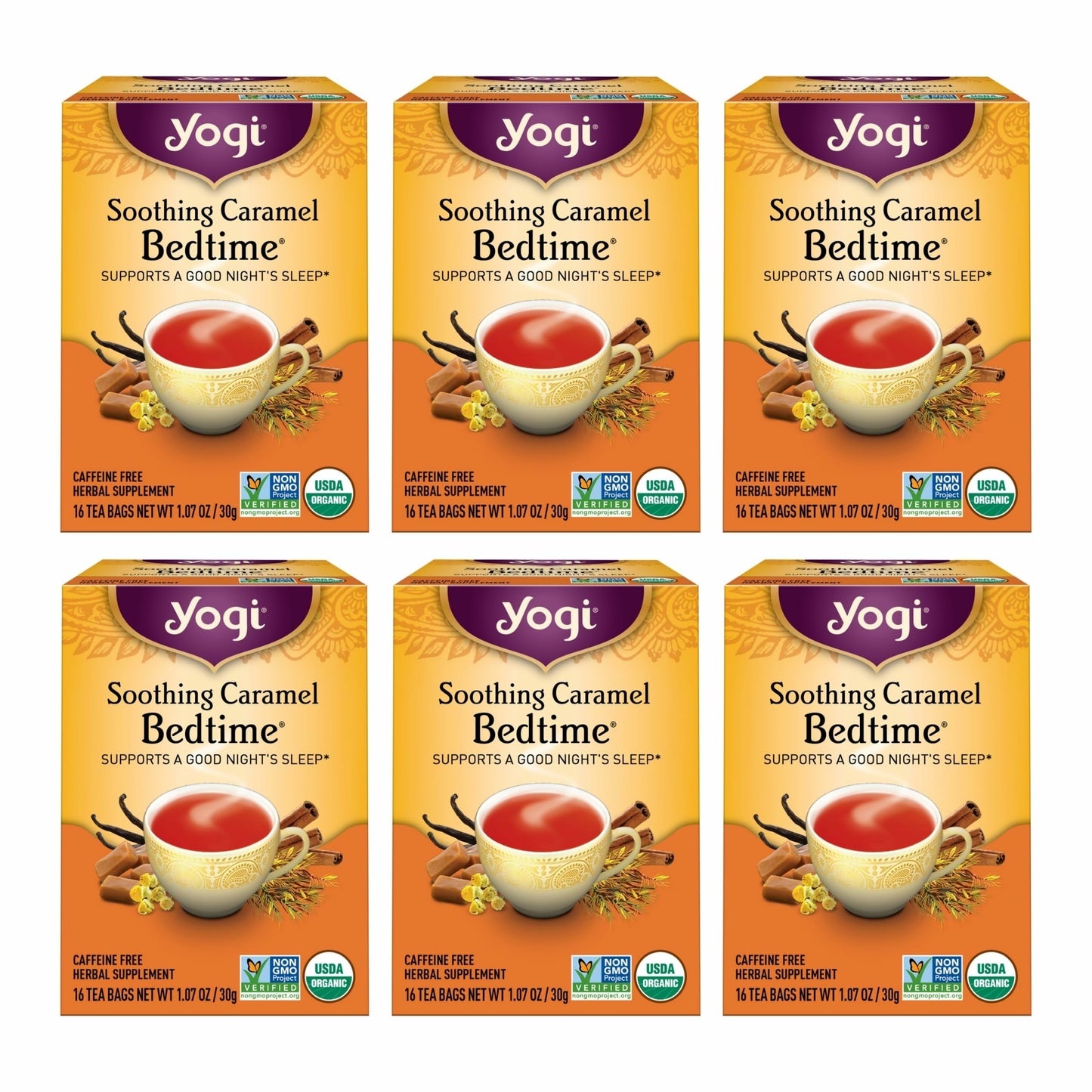 Yogi Tea Soothing Caramel Bedtime Tea - 16 Tea Bags per Pack (6 Packs) - Calming Sleep Tea - Supports Good Sleep - Includes Chamomile Flower, Rooibos