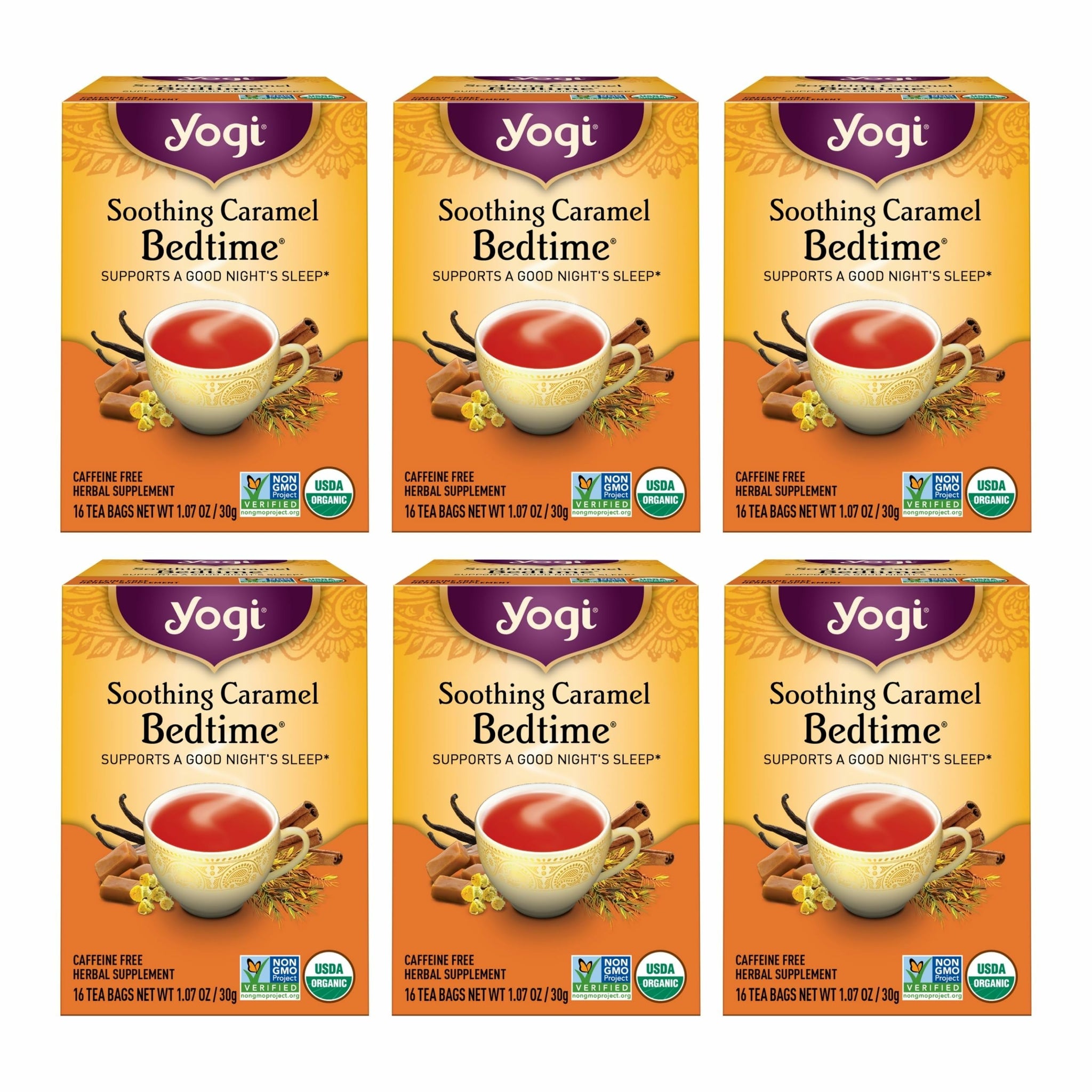 Yogi Tea Soothing Caramel Bedtime Tea - 16 Tea Bags per Pack (6 Packs) - Calming Sleep Tea - Supports Good Sleep - Includes Chamomile Flower, Rooibos