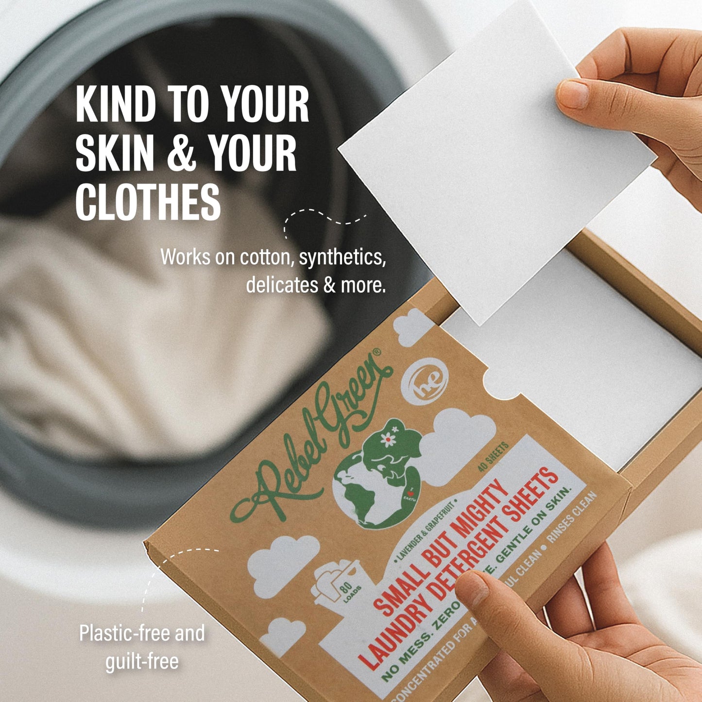Rebel Green Small But Mighty Laundry Detergent Sheets - Zero Waste Laundry Solution - 40 Pre-Measured Washing Machine Sheets for 80 Loads, Lavender