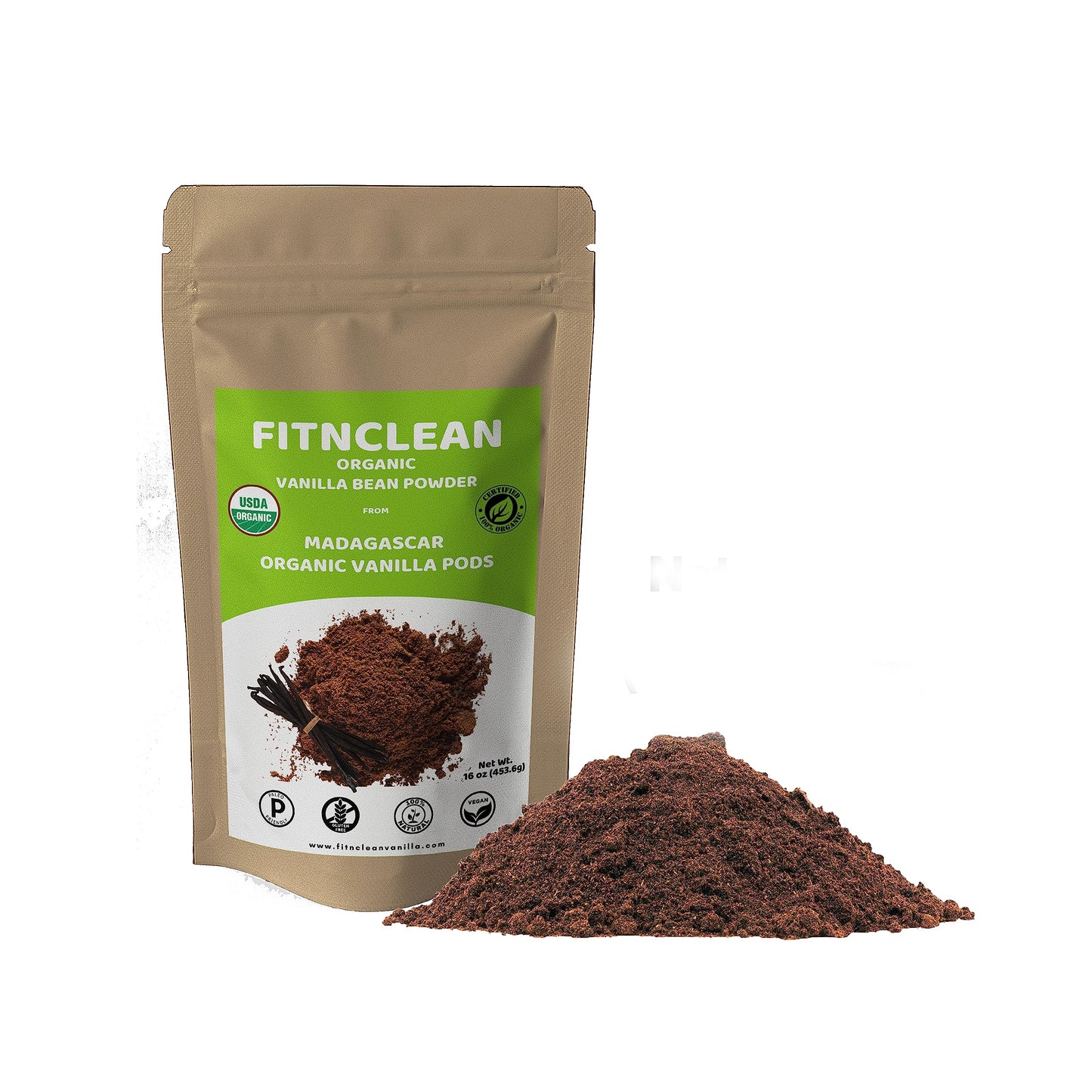 1Lb Organic Madagascar Vanilla Bean Powder. Certified USDA Organic. Ground whole Gourmet Pods by FITNCLEAN VANILLA| Raw Natural Pure Unsweetened No