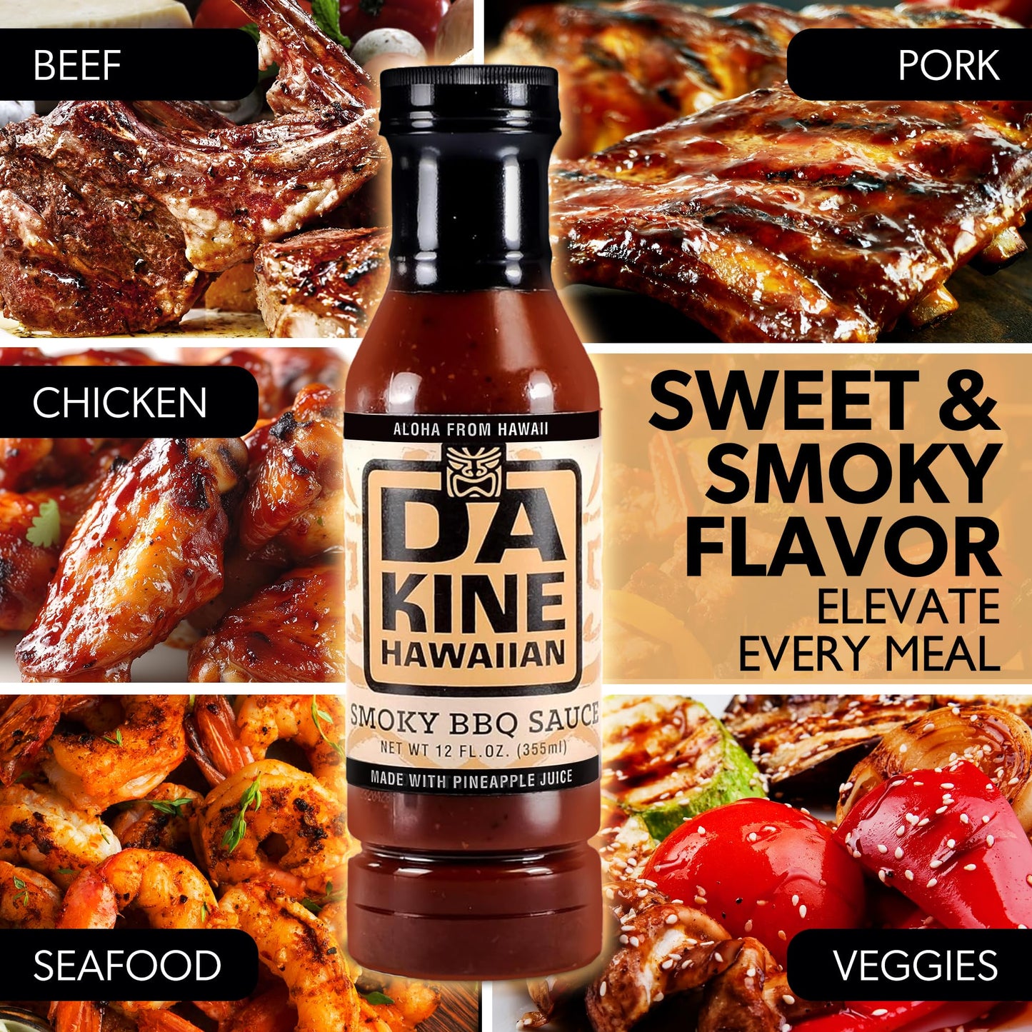 Da Kine Hawaiian Smoky BBQ Sauce - Sweet & Smoky Island Flavor - Made with Pineapple Juice - Gourmet Barbecue Sauce for Grilling, Marinades, Dipping