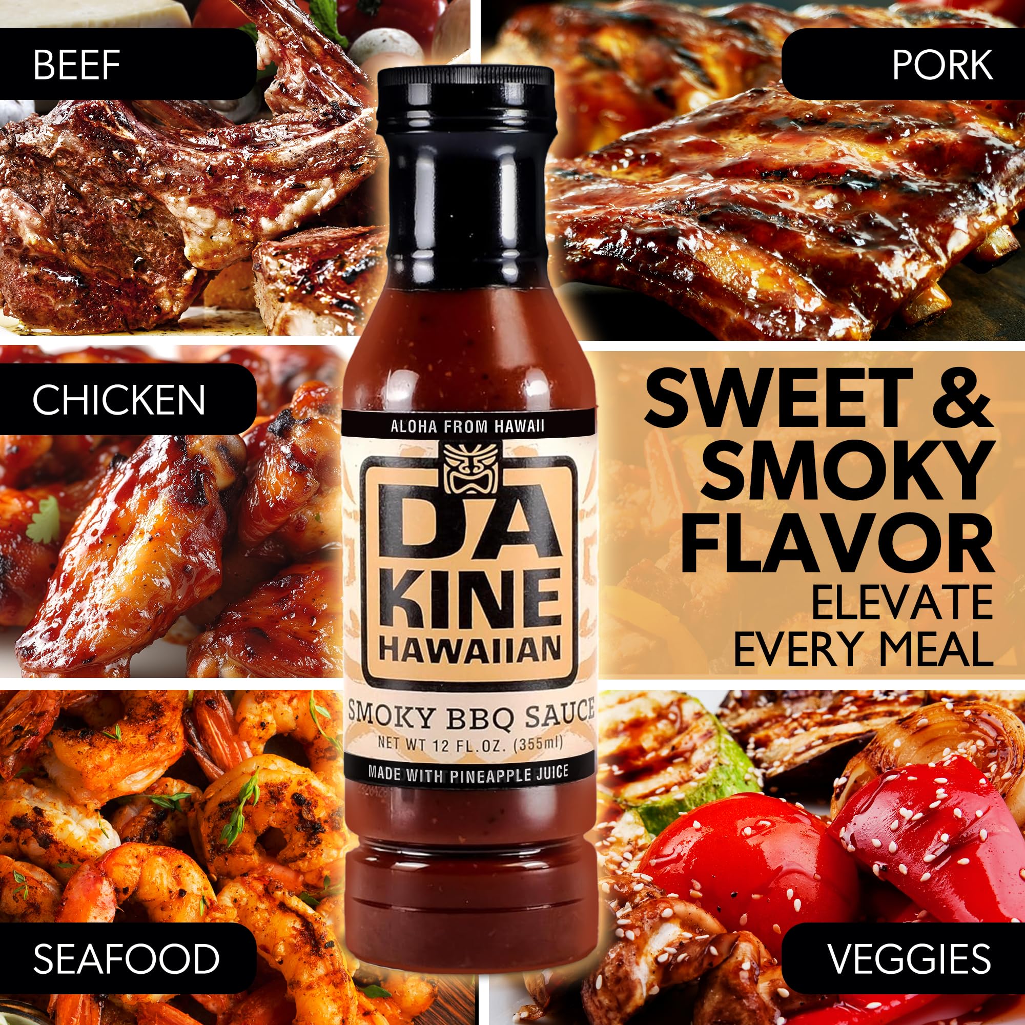 Da Kine Hawaiian Smoky BBQ Sauce - Sweet & Smoky Island Flavor - Made with Pineapple Juice - Gourmet Barbecue Sauce for Grilling, Marinades, Dipping