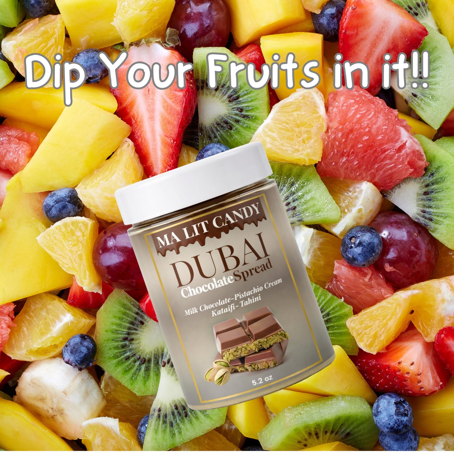 Dubai Chocolate Jar - 5.2 oz - Chocolate Kataifi Pistachio Cream with Tahini - Dubai Chocolate Bar Spread for Waffles & Pancakes, Desserts, & Gourmet