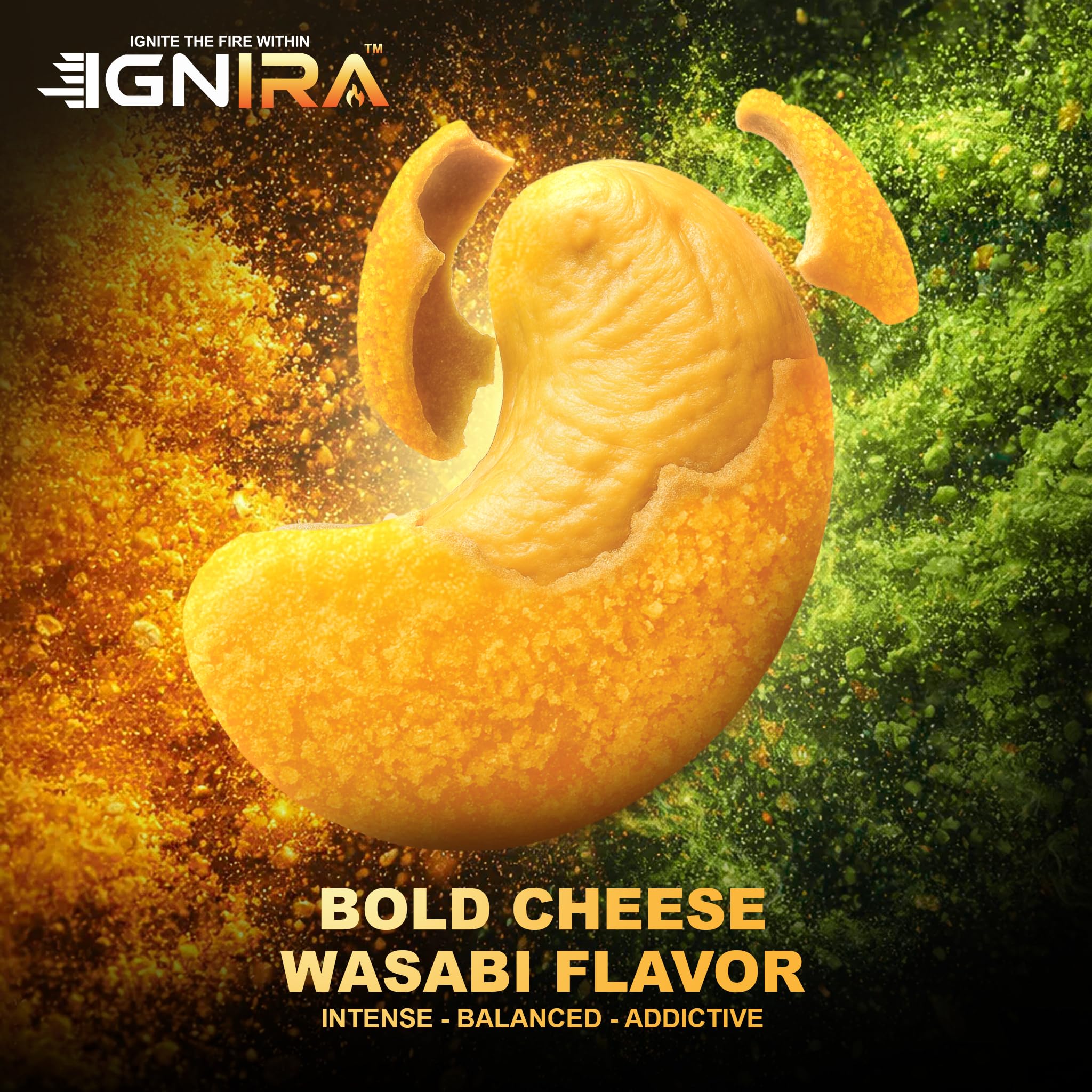 IGNIRA Cheese Wasabi Cashew Nuts - Crunchy Roasted Cashew Nuts, Nutrient-Rich Protein-Powered Snack, Flavored Cashews, No Cholesterol, No