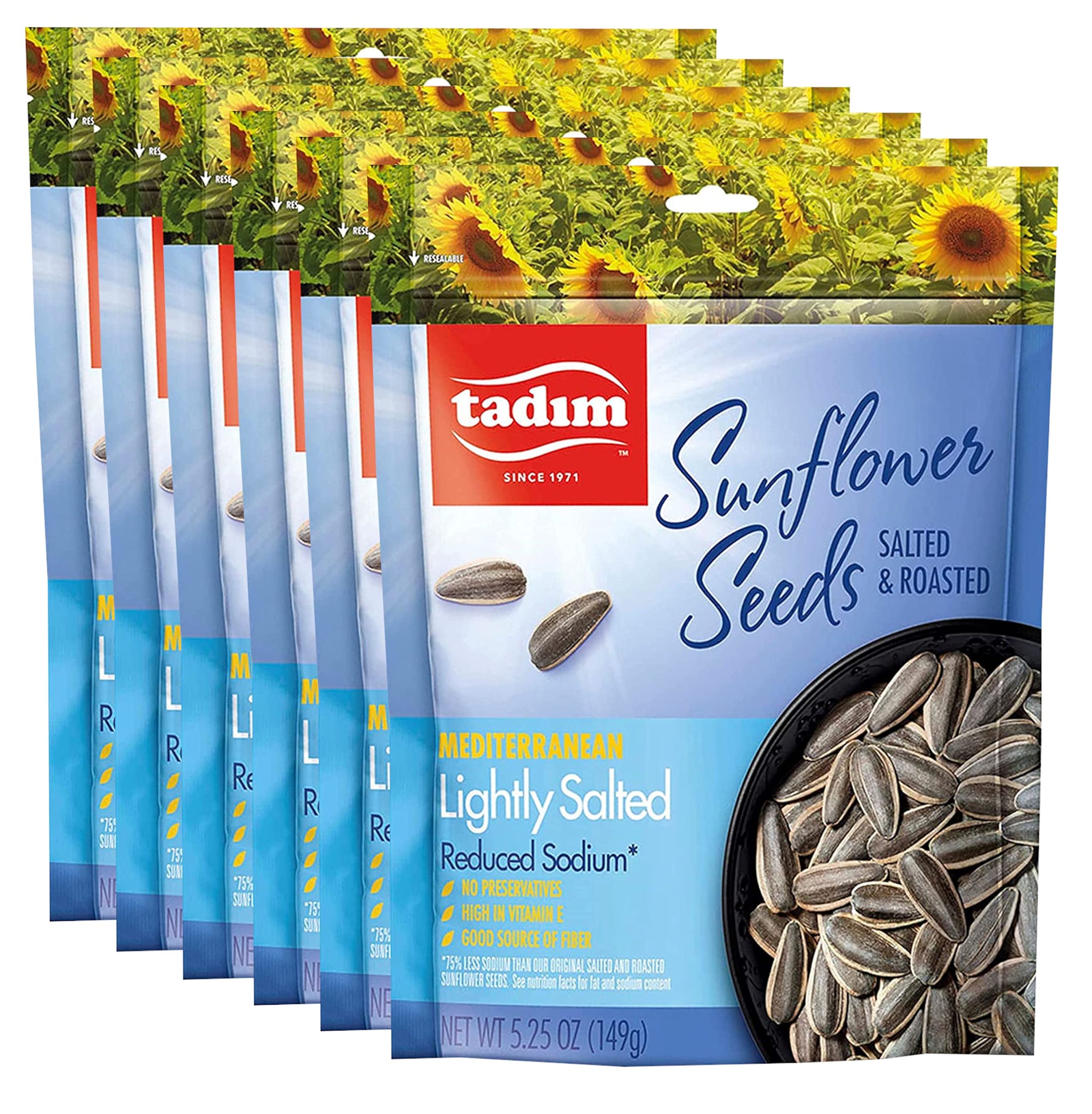 Tadim Mediterranean Black Sunflower Seeds Lightly Salted, 6 Pack (5.25 Ounce Each), Keto Friendly, NON GMO, Vegan