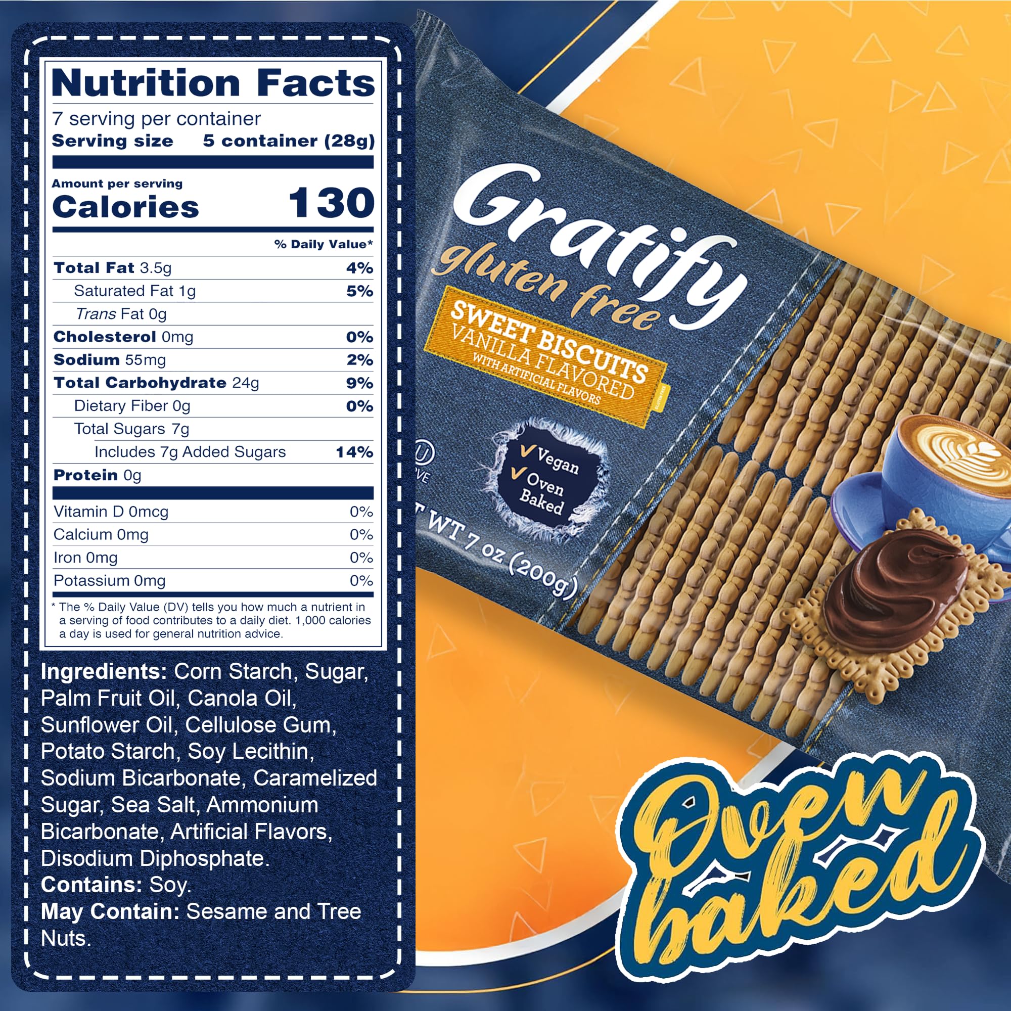 Osem Gratify Petit Beurre Vanilla Biscuits - Gluten Free Dessert Cookies, Sweet Snack for Adults & Kids, Vegan, Dairy Free, Oven Baked, Kosher