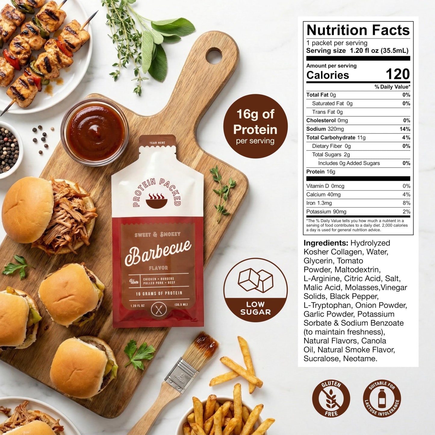 Protein Basics Protein-Packed Condiment Packets, Sweet & Smoky Barbecue Flavor, 16g Protein per Serving, Enhances Meals & Supports Nutrition