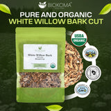 Biokoma Organic White Willow Bark Dried Cut 3.55 oz - Salix Alba Loose Herbal Tea - USDA Organic - Resealable Moisture Proof Pouch - No Additives - No